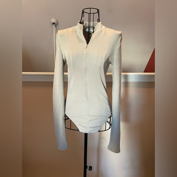 Grey Zip Up Bodysuit - Picture 1 of 2